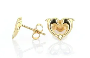 14k Yellow Gold Kid Baby Heart Dolphin Stud Earrings 0.5g
