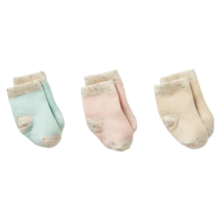 3 Pack Baby Socks - Mint Green, Cream, Pink
