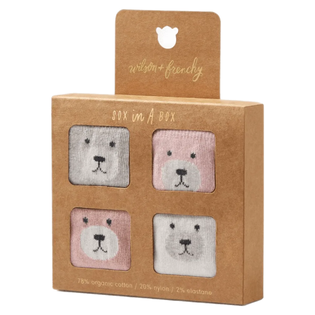 4 Pack Baby Socks - Buttermilk. Oat, Fairy Pink, Plum