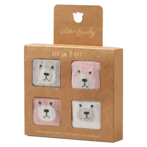 4 Pack Baby Socks - Buttermilk. Oat, Fairy Pink, Plum
