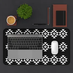 Black and White Desk Mat With Tribal Design Large Size