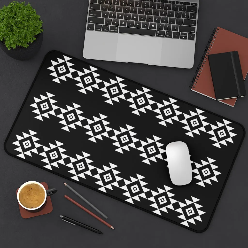 Black and White Desk Mat With Tribal Design Large Size