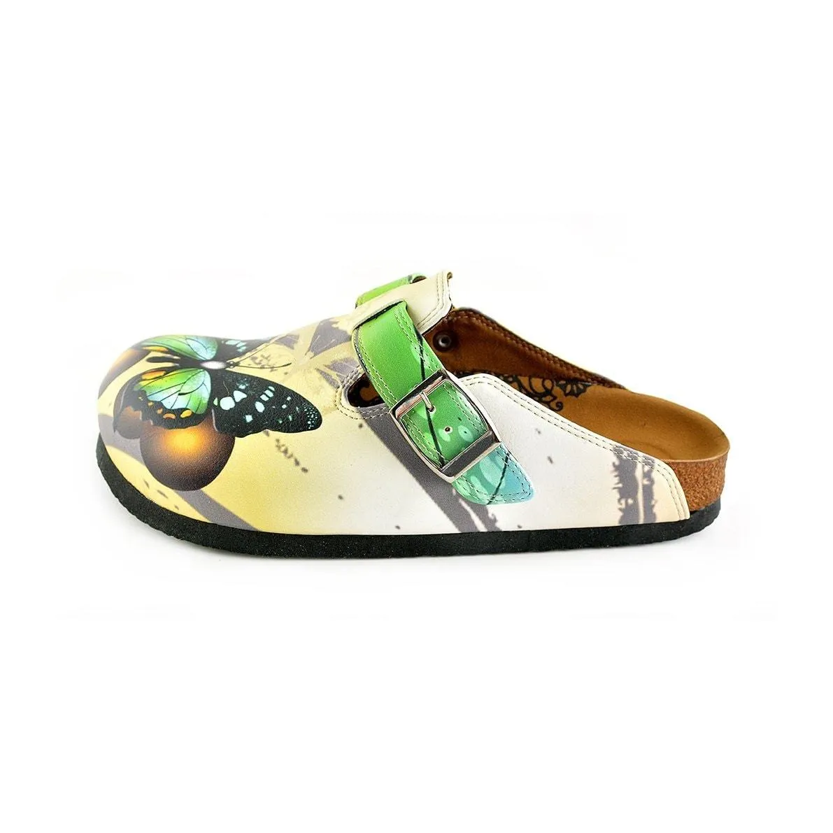 Black, Brown, Green Colored Butterfly Patterned Clogs - WCAL344