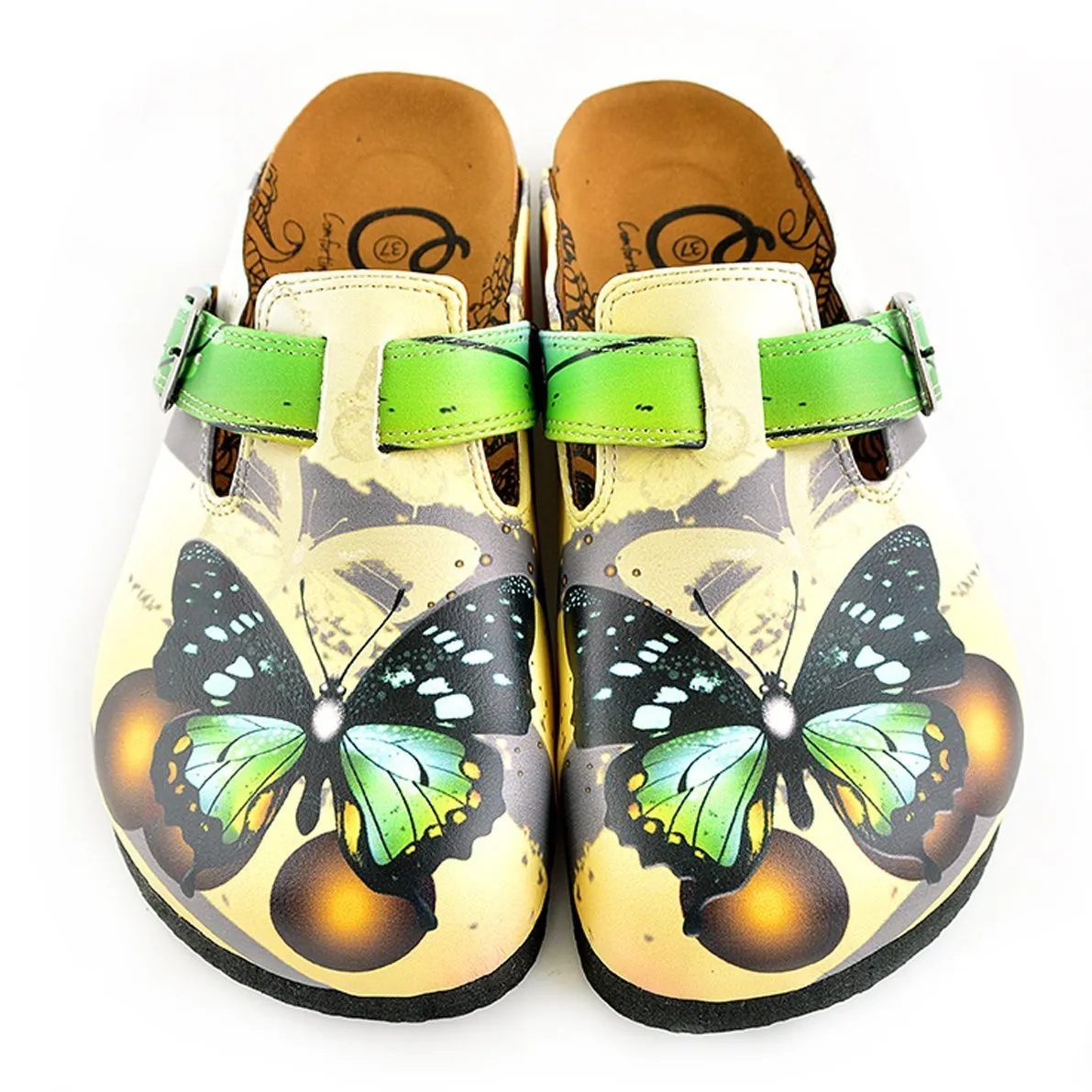 Black, Brown, Green Colored Butterfly Patterned Clogs - WCAL344