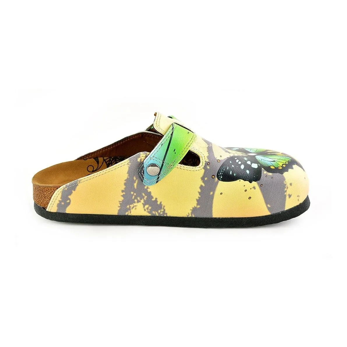 Black, Brown, Green Colored Butterfly Patterned Clogs - WCAL344
