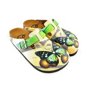 Black, Brown, Green Colored Butterfly Patterned Clogs - WCAL344