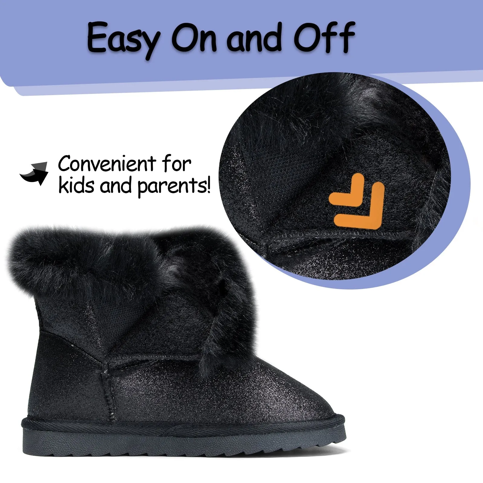 Black/Gold/Purple Glitter Thermal Snow Boots