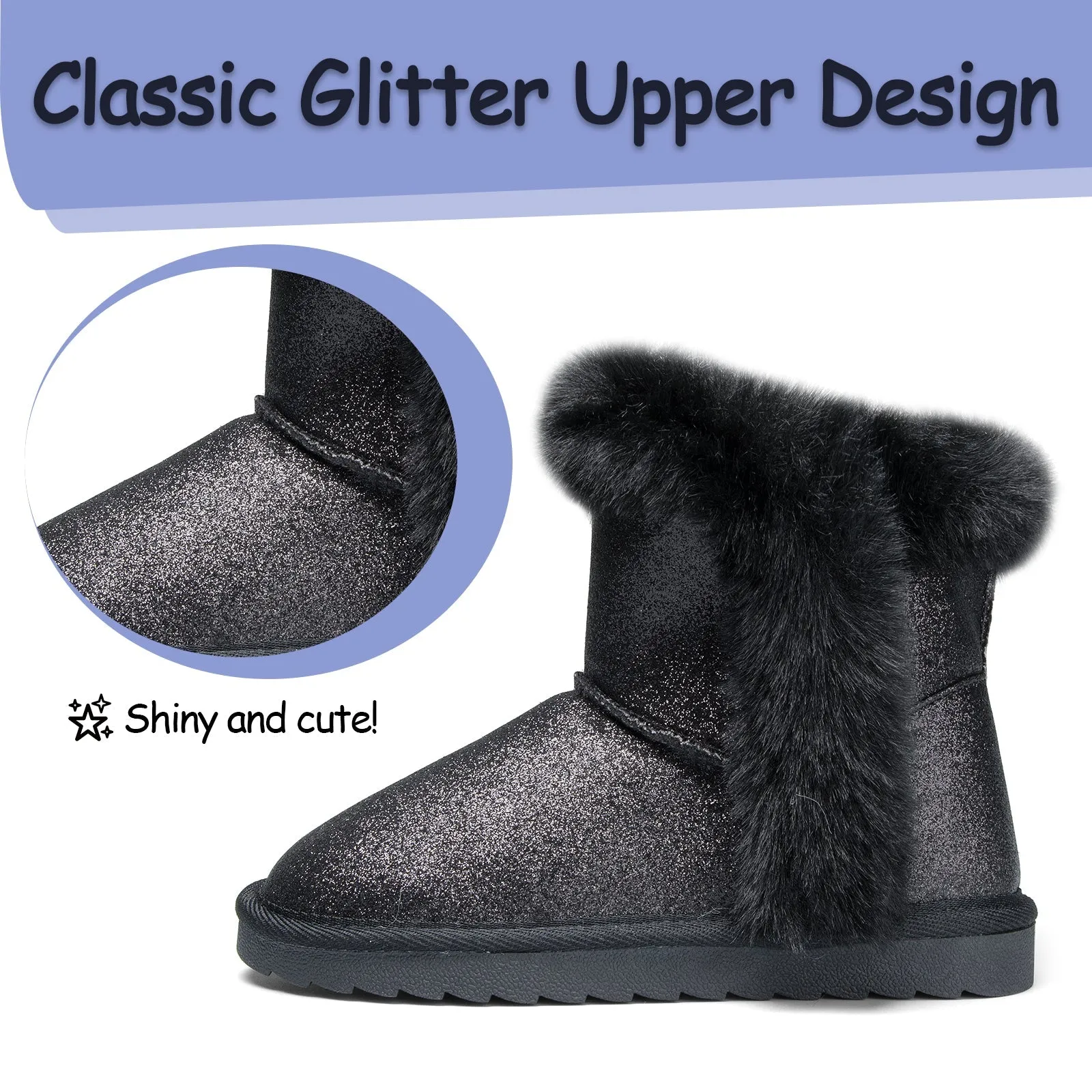 Black/Gold/Purple Glitter Thermal Snow Boots