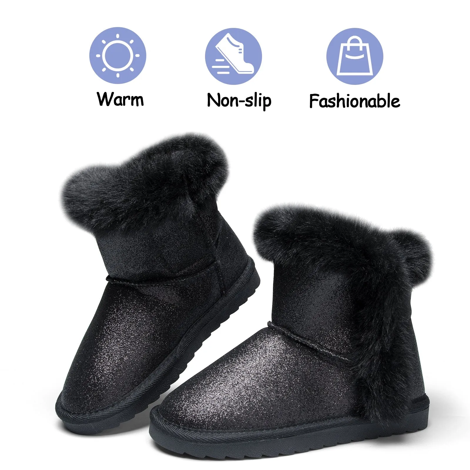 Black/Gold/Purple Glitter Thermal Snow Boots