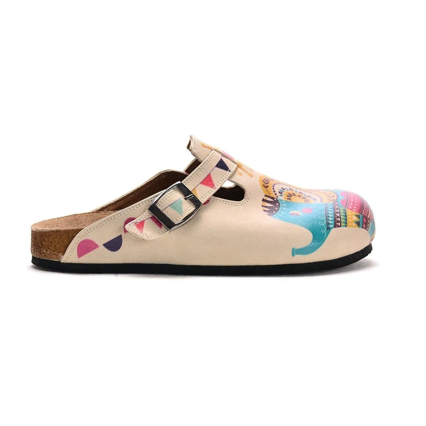 Blue, Pink Orange Color Elephant and Rainbow Round Ball and Purple Bird Patterned Clogs - CAL301