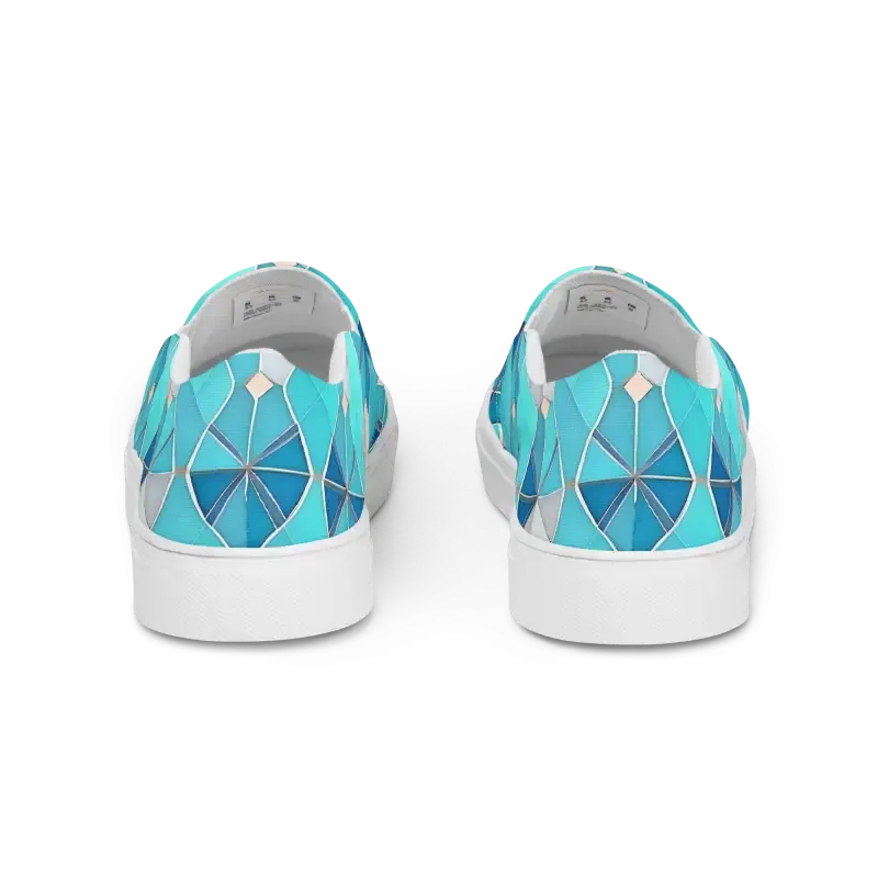 Bold Mens Slip Canvas Shoes with Blue Abstract Pattern