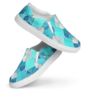 Bold Mens Slip Canvas Shoes with Blue Abstract Pattern