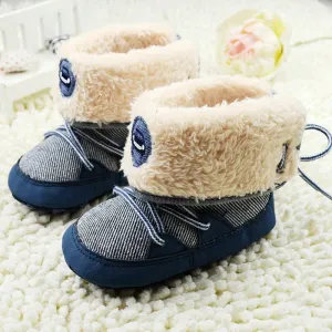born Baby Boy Prewalker Soft Snow Boots Faux Fur Lace Boots Snow Crib Shoe 0-18M S01