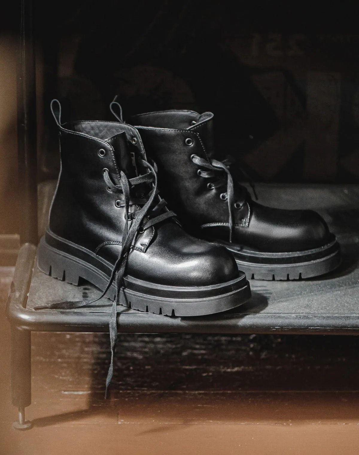 British Workwear Leather Derby High-Top Unisex Thick-Soled Boot