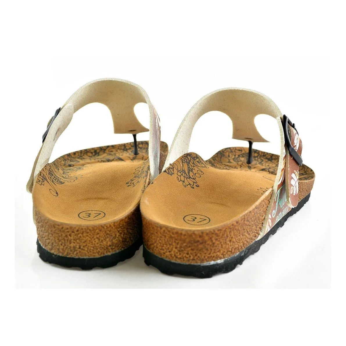 Brown Colored and Black Colored Feather Arrow Patterned Sandal - CAL510