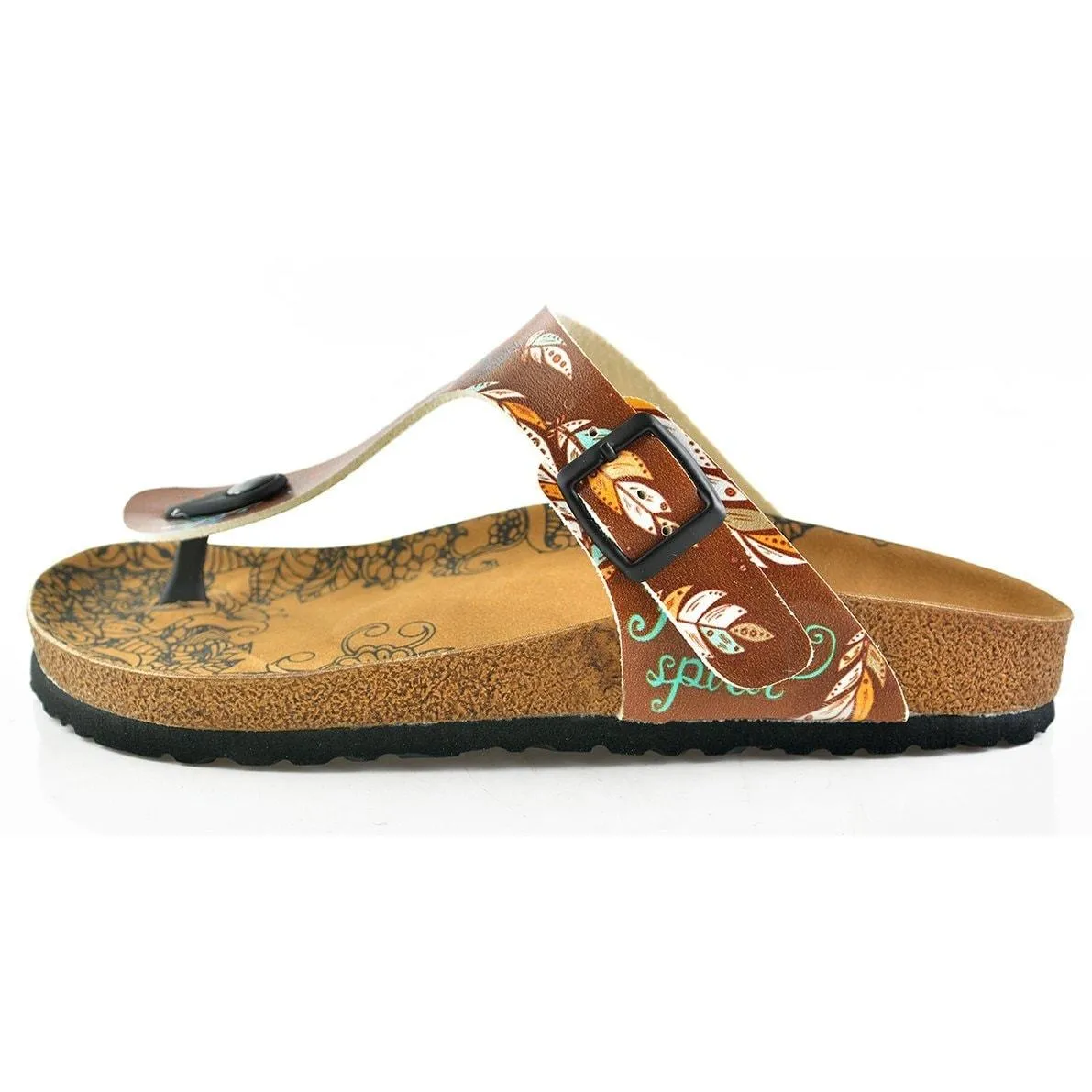 Brown Colored and Black Colored Feather Arrow Patterned Sandal - CAL510