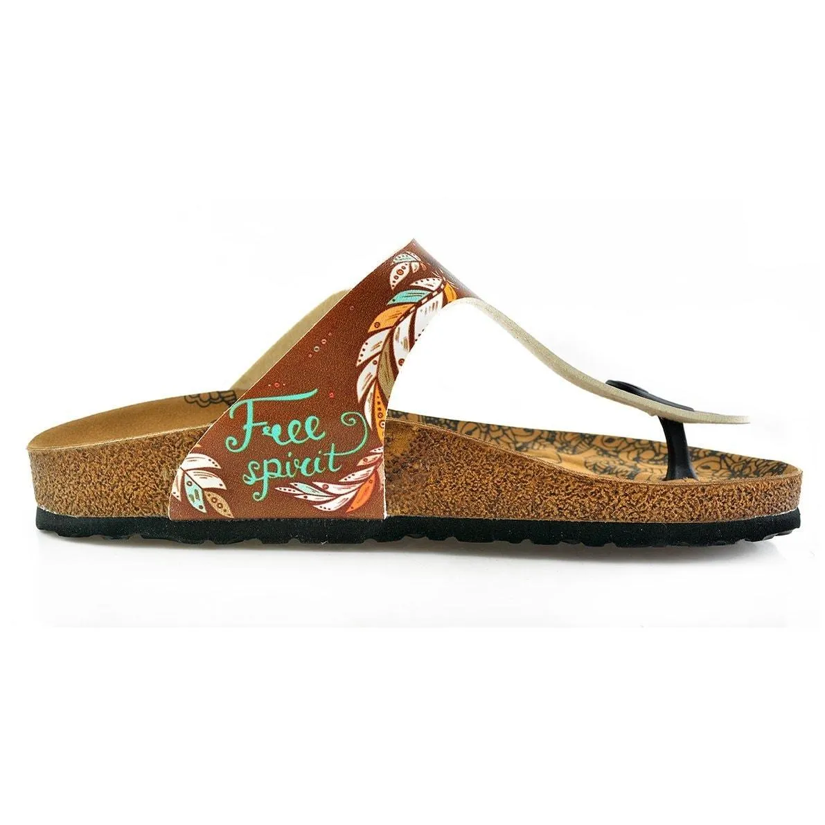 Brown Colored and Black Colored Feather Arrow Patterned Sandal - CAL510