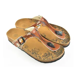 Brown Colored and Black Colored Feather Arrow Patterned Sandal - CAL510