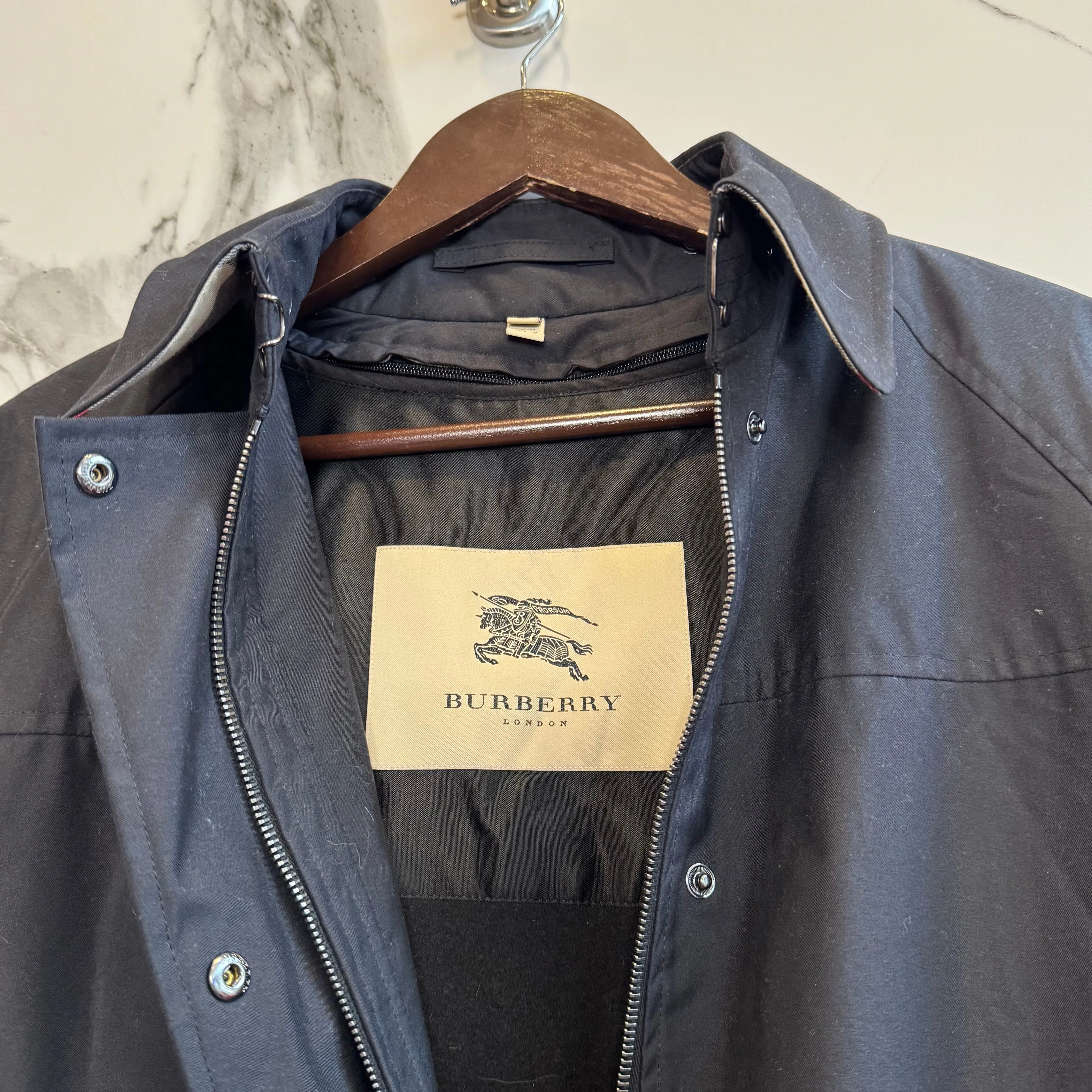 Burberry Rain Coat Black Nova Check Womens size 10 fits US Small