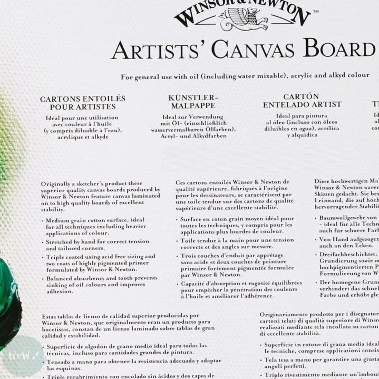 Canvas Board - WHITE PRIMED 100% COTTON - Winsor & Newton ARTISTS -  -8 x 10" (203 x 254 mm)
