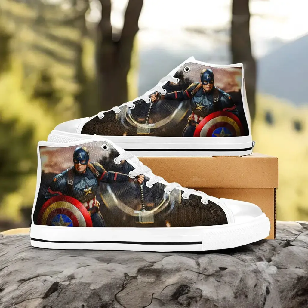 Captain America End Game Shoes High Top Sneakers for Kids and Adults