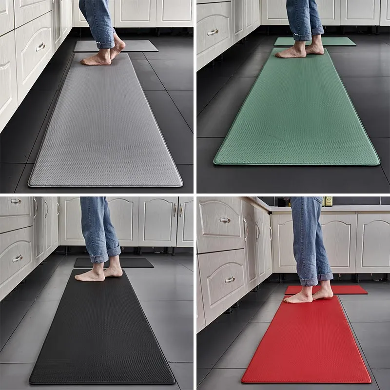CarpetnRug PVC Washable Kitchen Mat Gray Vinyl Non-slip Carpet Waterproof Oilproof Long Rug For Floor Balcony Laundry Room Entrance Doormat