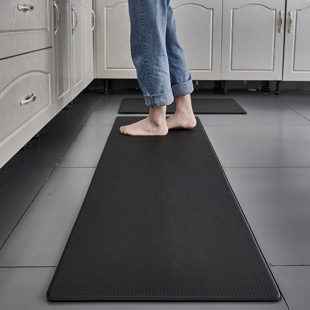 CarpetnRug PVC Washable Kitchen Mat Gray Vinyl Non-slip Carpet Waterproof Oilproof Long Rug For Floor Balcony Laundry Room Entrance Doormat