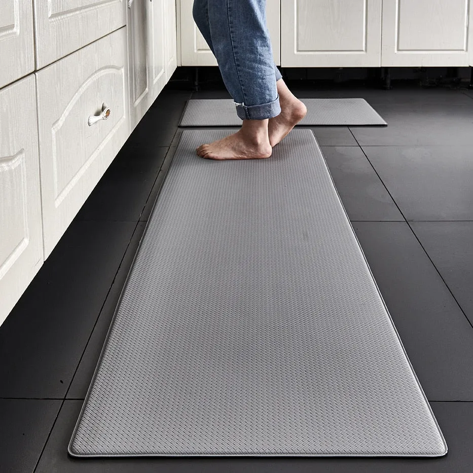 CarpetnRug PVC Washable Kitchen Mat Gray Vinyl Non-slip Carpet Waterproof Oilproof Long Rug For Floor Balcony Laundry Room Entrance Doormat