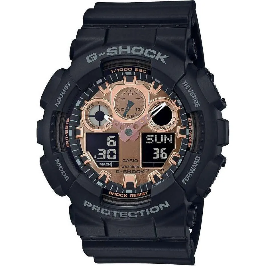 CASIO G-SHOCK BLACK & ROSE GOLD SERIES ANALOG DIGITAL MEN WATCH GA-100MMC-1AJF