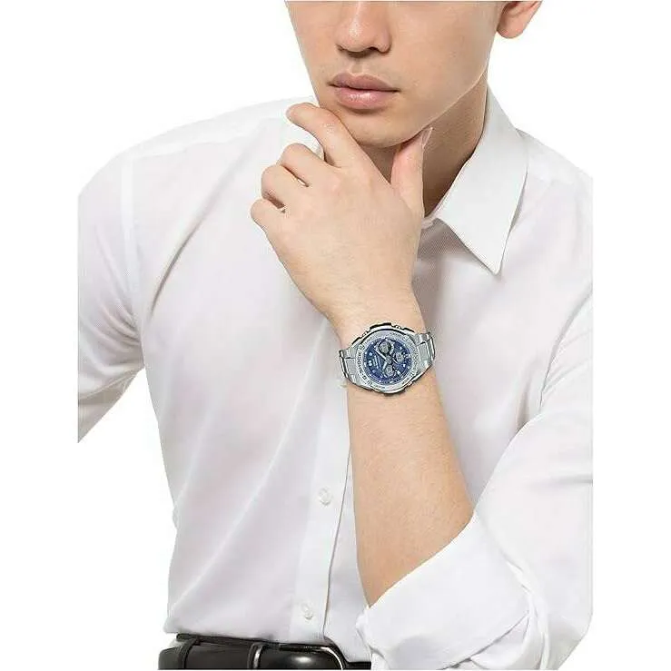 CASIO G-SHOCK G-STEEL RADIO SOLAR SILVER & BLUE ANALOG DIGITAL MEN WATCH GST-W110D-2AJF
