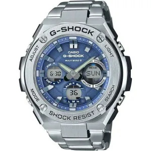 CASIO G-SHOCK G-STEEL RADIO SOLAR SILVER & BLUE ANALOG DIGITAL MEN WATCH GST-W110D-2AJF