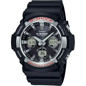 CASIO G-SHOCK RADIO SOLAR ANALOG DIGITAL DIAL BLACK & RED MEN WATCH GAW-100-1AJF