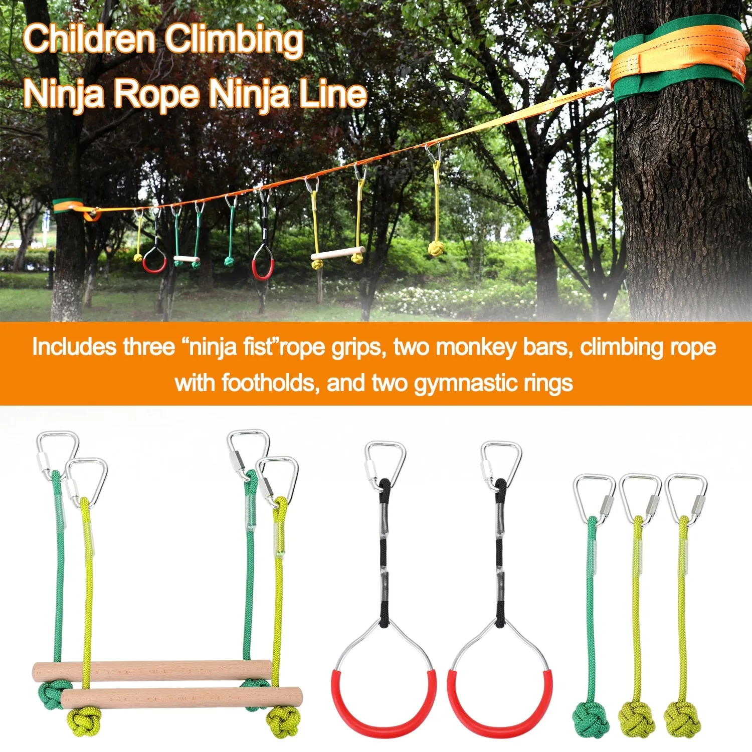 Children's Backyard Ninja Warrior SlackLine Obstacle Course Kit