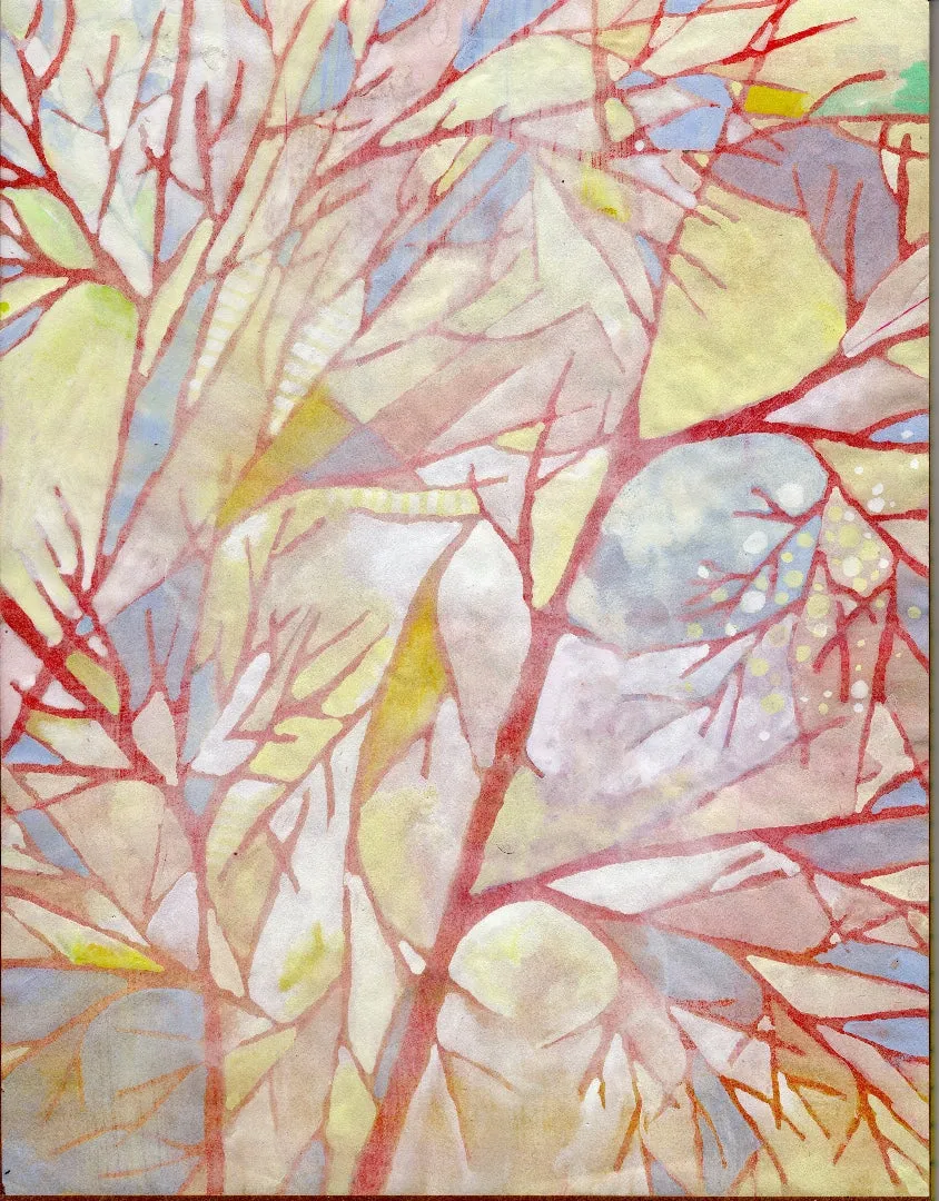 Clearing Original Watercolor/Guache Painting by Nancy Tobin - Abstract Landscape