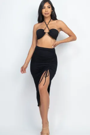 CRISS CROSS HALTER TOP ADJUSTABLE SKIRT SET