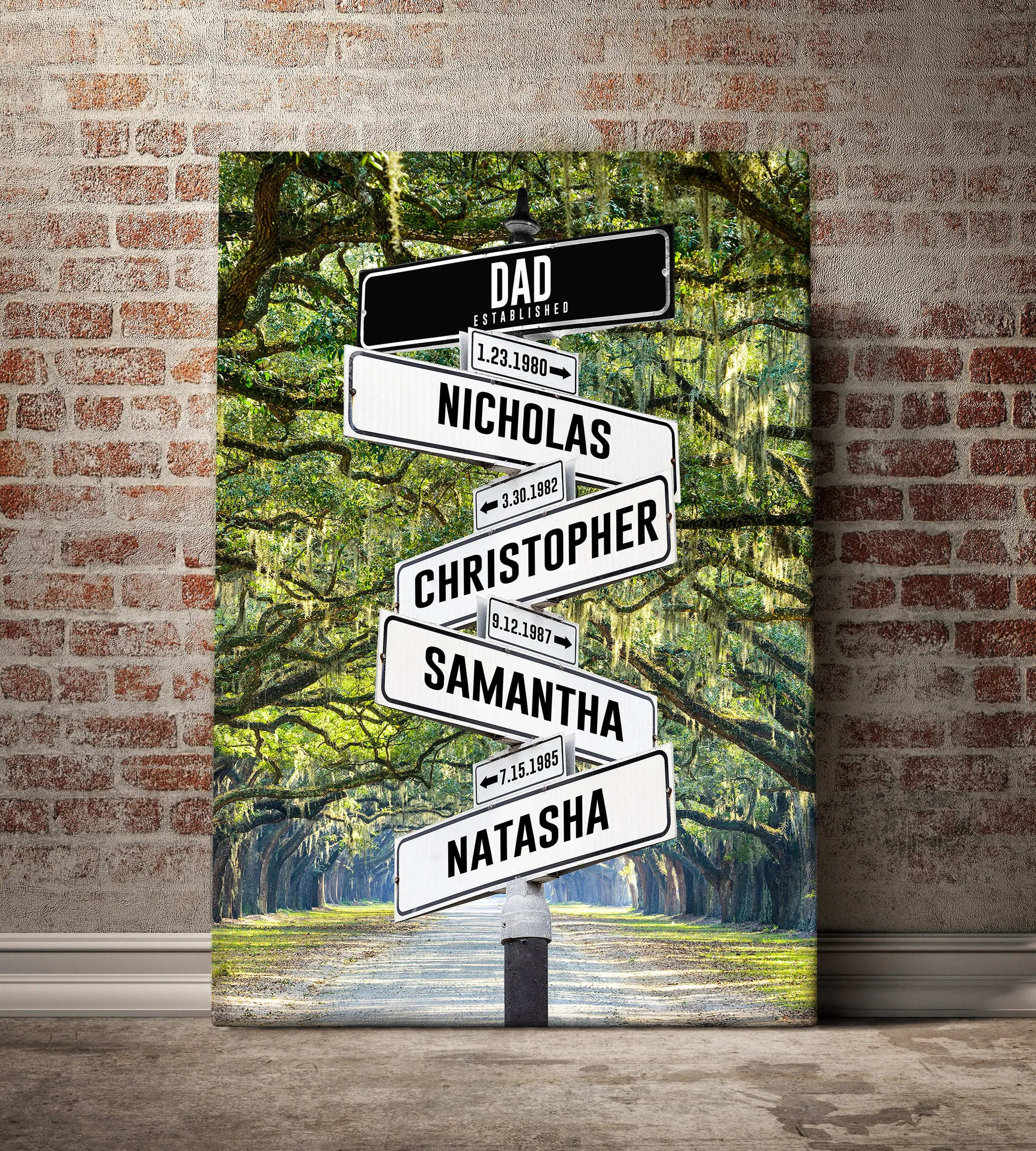 Dad Established Custom Kid Birth Date   Name Personalized Street Sign Canvas Wall Art