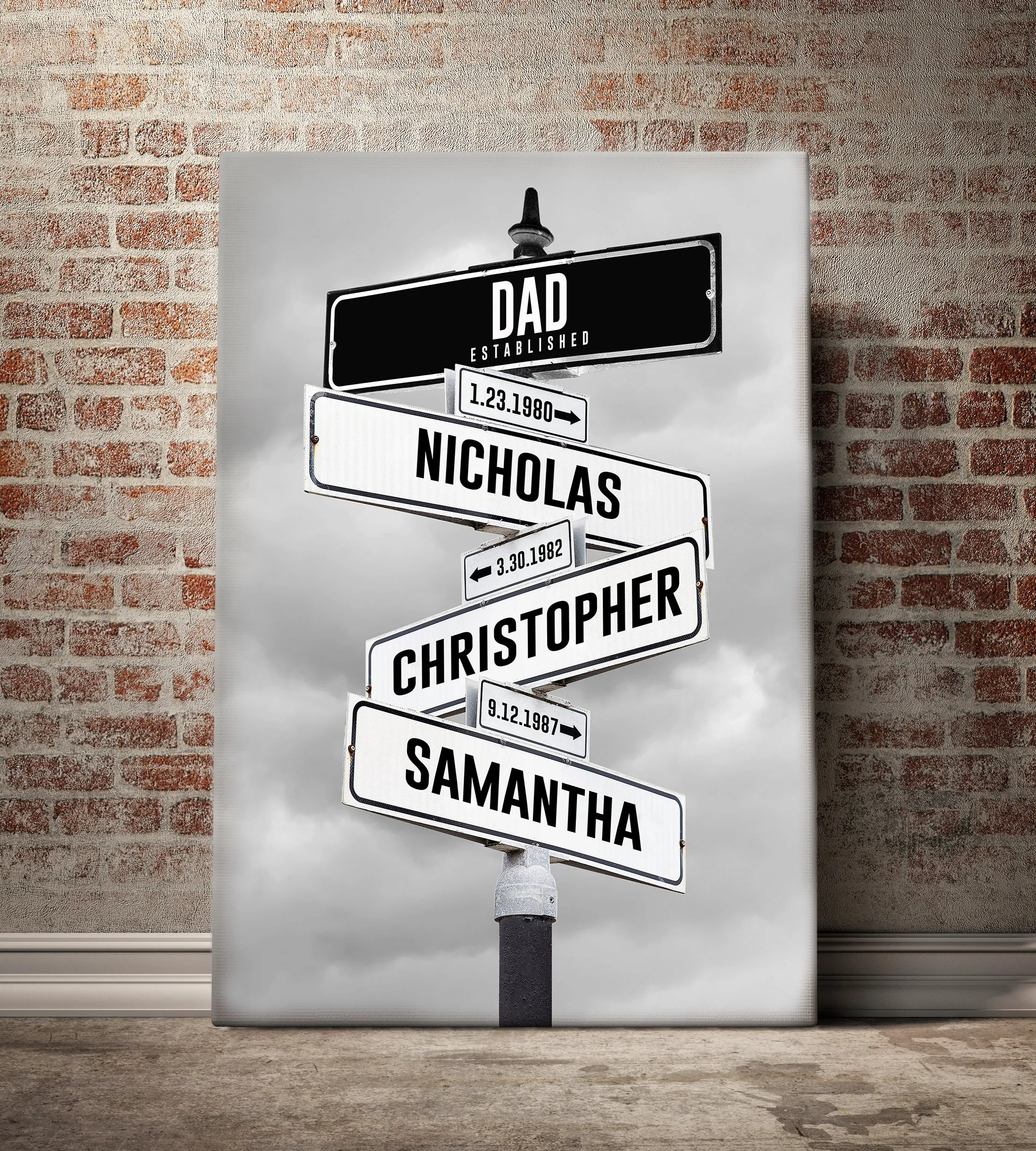 Dad Established Custom Kid Birth Date   Name Personalized Street Sign Canvas Wall Art