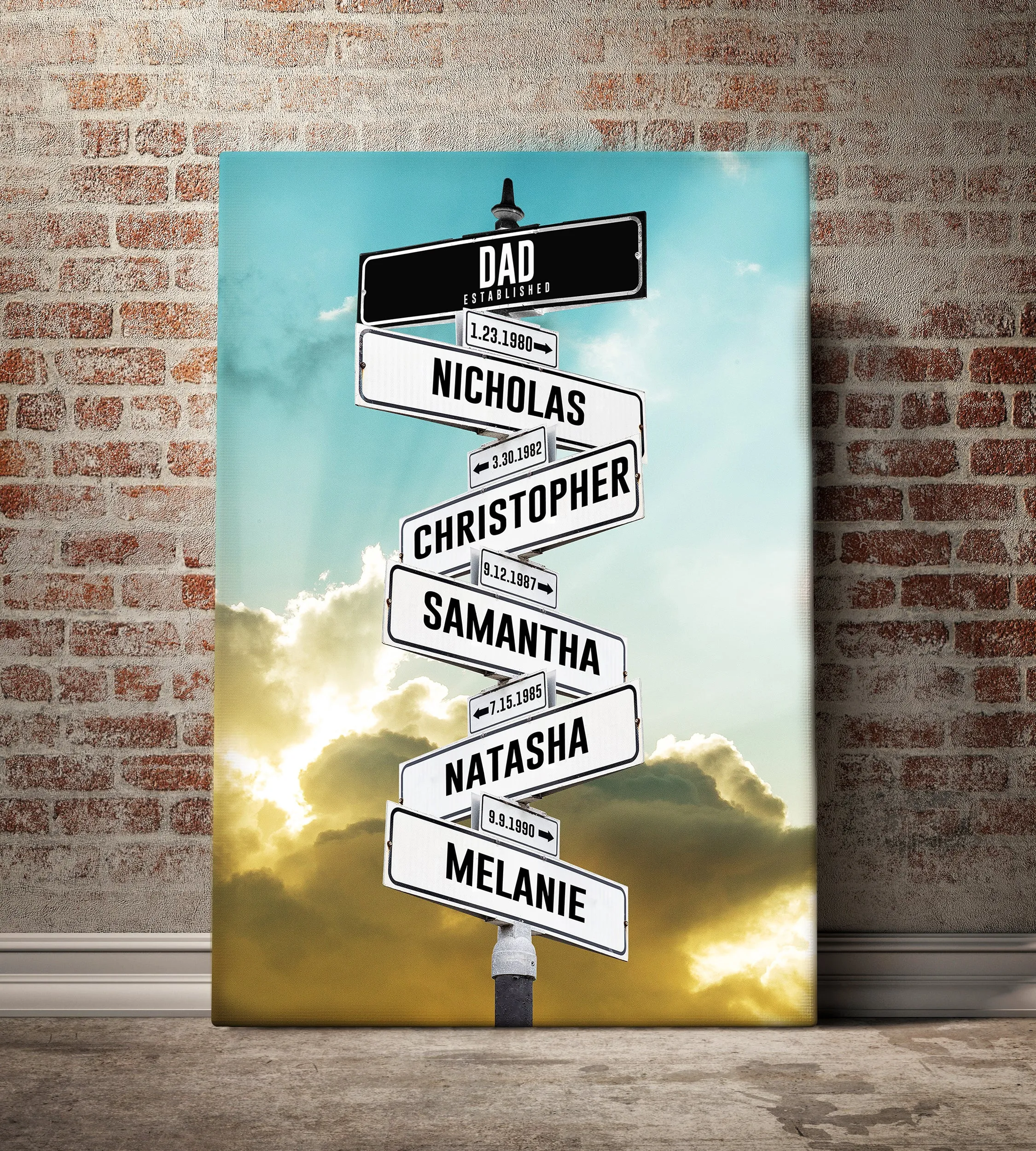 Dad Established Custom Kid Birth Date   Name Personalized Street Sign Canvas Wall Art