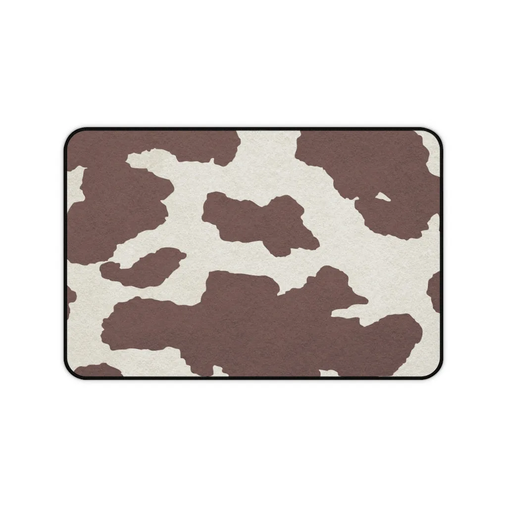 Dark Brown Cow Hide Print Black and White Desk Mat Keyboard Pad