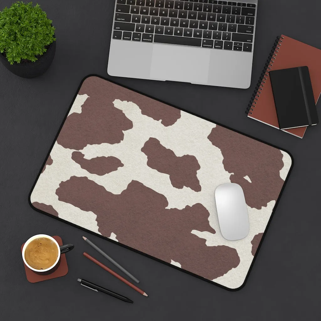 Dark Brown Cow Hide Print Black and White Desk Mat Keyboard Pad