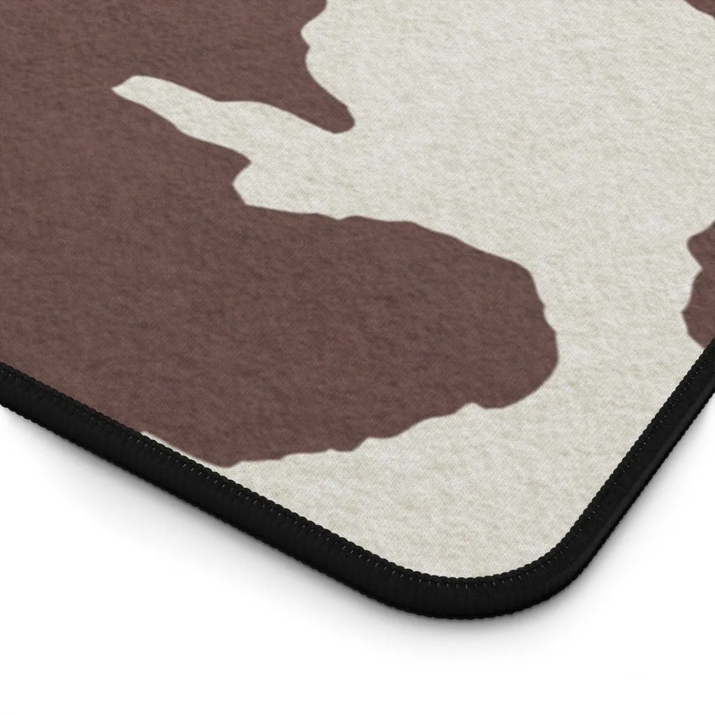 Dark Brown Cow Hide Print Black and White Desk Mat Keyboard Pad