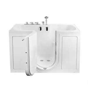 Ella's Bubbles O2SA3260-L Tub4Two Acrylic Soaking Walk-In Tub with Left Outward Swing Door, Thermostatic Faucet, Dual 2" Drains, 32" x 60" x 42", White