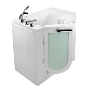 Ella's Bubbles OA2645MH-L Mobile Microbubble and Heated Seat Acrylic Walk-In Bathtub with Left Outward Swing Door, Thermostatic Faucet, 2" Dual Drain White