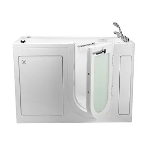 Ella's Bubbles OA2660-H-R Lounger Soaking Acrylic Walk-In Bathtub with Right Outward Swing Door, Ella 5pc. Fast-Fill Faucet, Dual 2" Drains, 27" x 60" x 43", White
