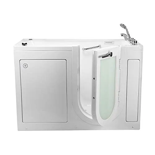 Ella's Bubbles OA2660-H-R Lounger Soaking Acrylic Walk-In Bathtub with Right Outward Swing Door, Ella 5pc. Fast-Fill Faucet, Dual 2" Drains, 27" x 60" x 43", White
