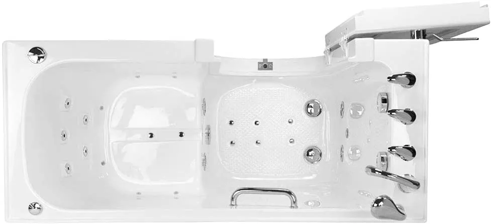 Ella's Bubbles OA2660D-R-HB Lounger Air and Hydro Massage Acrylic Walk-in Bathtub, Right Outward Swing Door, Ella 5pc. Fast-Fill Faucet, Dual 2" Drains, 27" x 60" x 43", White