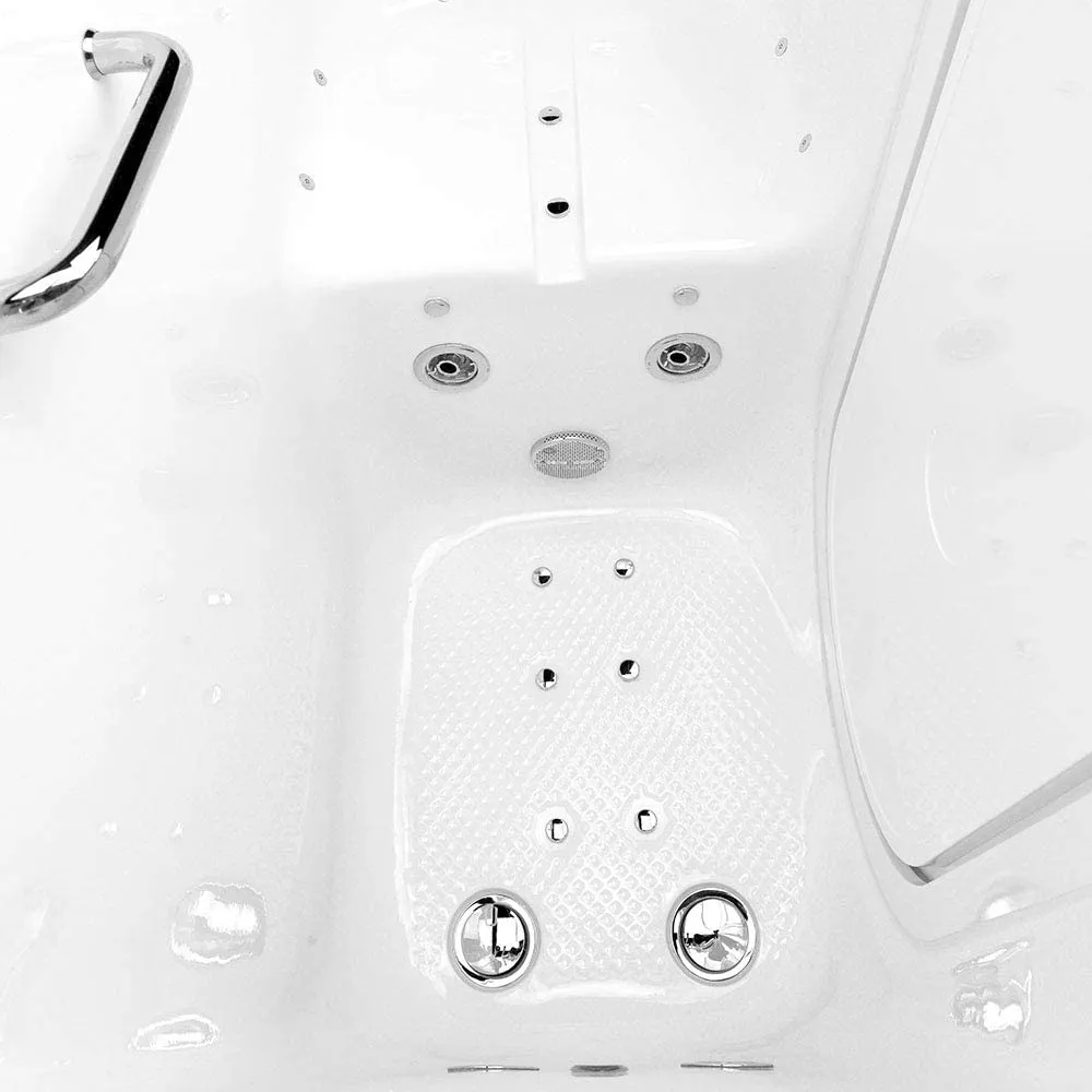Ella's Bubbles OA2660D-R-HB Lounger Air and Hydro Massage Acrylic Walk-in Bathtub, Right Outward Swing Door, Ella 5pc. Fast-Fill Faucet, Dual 2" Drains, 27" x 60" x 43", White