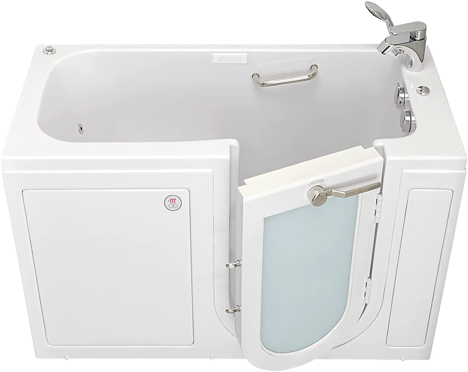 Ella's Bubbles OA2660HH-R Lounger Hydro Massage Acrylic Walk-In Bathtub with Heated Seat, Right Outward Swing Door, Thermostatic Faucet, Dual 2" Drains, 27" x 60" x 43", White