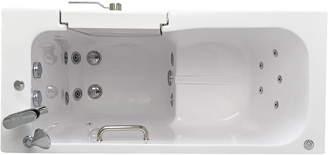 Ella's Bubbles OA2660HH-R Lounger Hydro Massage Acrylic Walk-In Bathtub with Heated Seat, Right Outward Swing Door, Thermostatic Faucet, Dual 2" Drains, 27" x 60" x 43", White