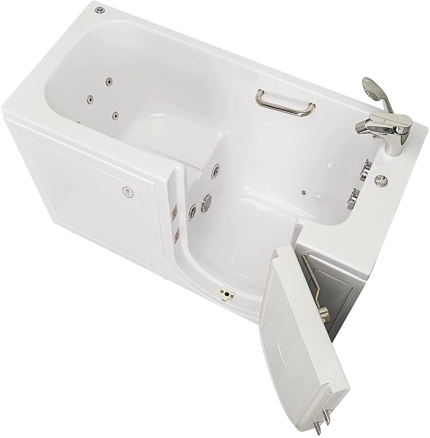 Ella's Bubbles OA2660HH-R Lounger Hydro Massage Acrylic Walk-In Bathtub with Heated Seat, Right Outward Swing Door, Thermostatic Faucet, Dual 2" Drains, 27" x 60" x 43", White